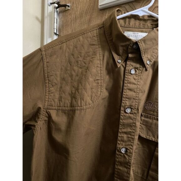 BERETTA Brown Button Up Long Sleeve Shirt Vented Field Hunting Shooting Mens M - Picture 3 of 12